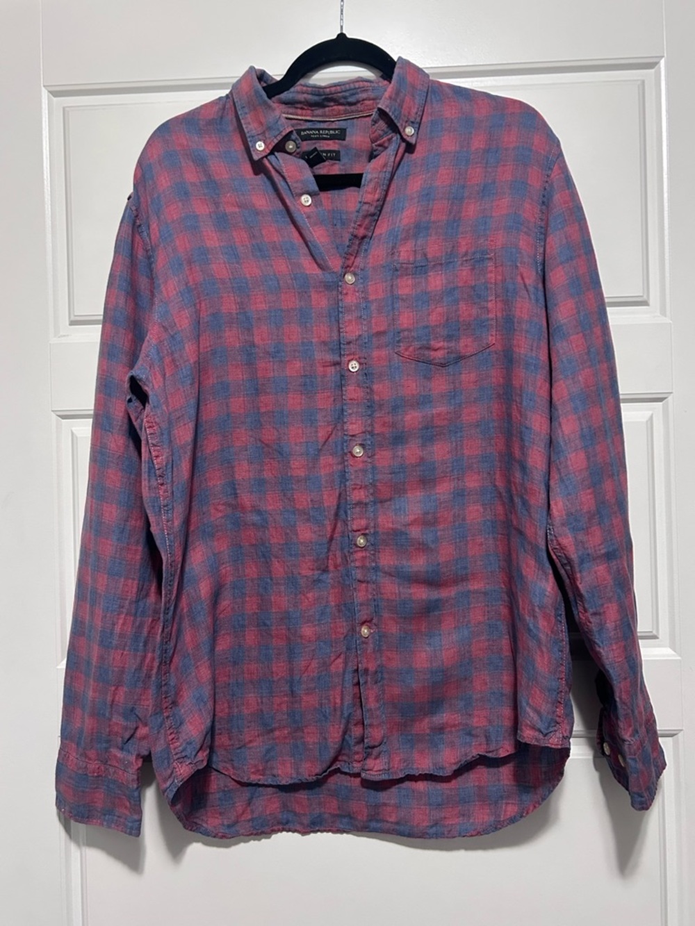 Banana Republic Pink and Blue Plaid Button-Down Shirt